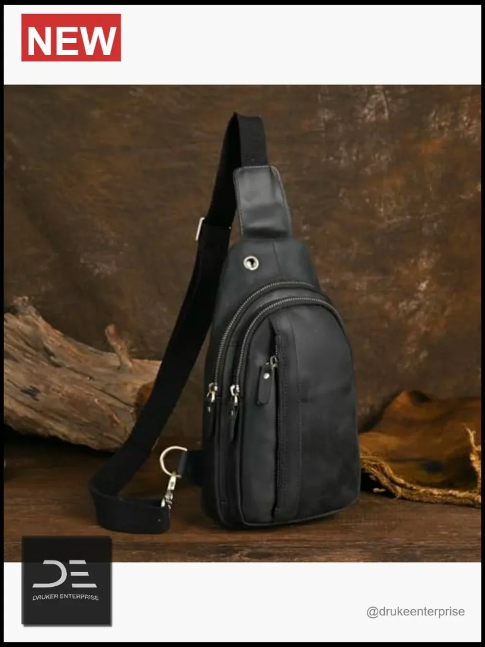 Genuine Leather Crossbody Sling Bag for Men Outdoor Travel Hiking Chest Bag